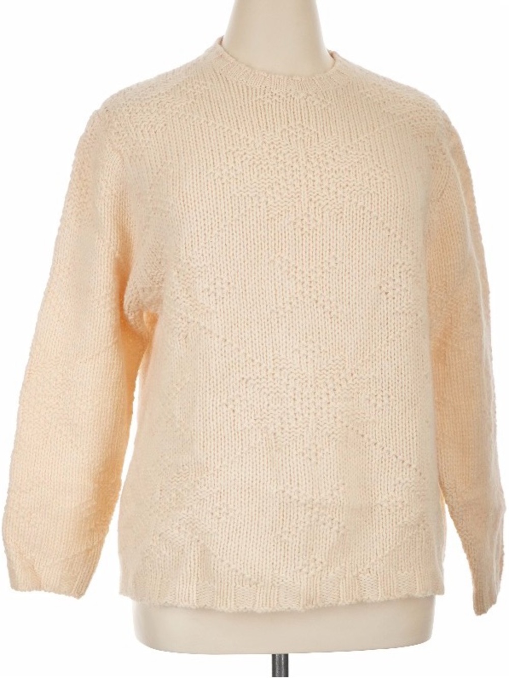 Vintage 90s Lands' End Ivory Cream 100% Wool Crewneck Sweater XL